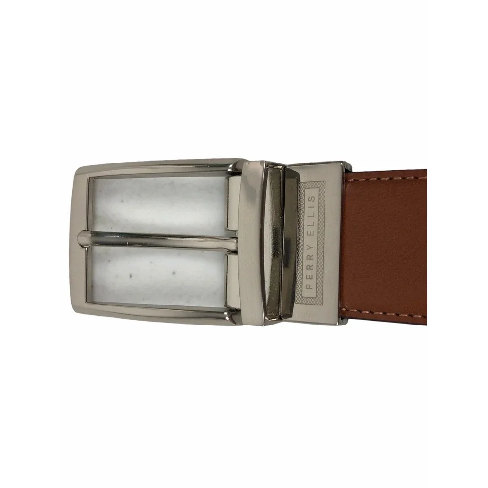 Perry Ellis Mens 40 Reversible Belt Black Brown Bonded Leather NWT $39.5